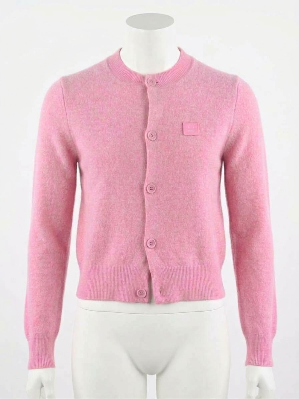 Acne Studios Keva Face Patch Wool Cardigan Bubblegum Pink